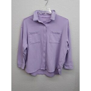 Aerie Lumberjane Sweatshirt Shirt Women Medium Purple Lavender Buttons Oversized